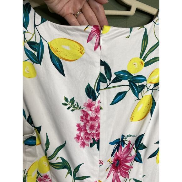 Talbots Dress Womens Size 10 Lively Lemon Floral Fit & Flare Party Guest Midi - Picture 4 of 12